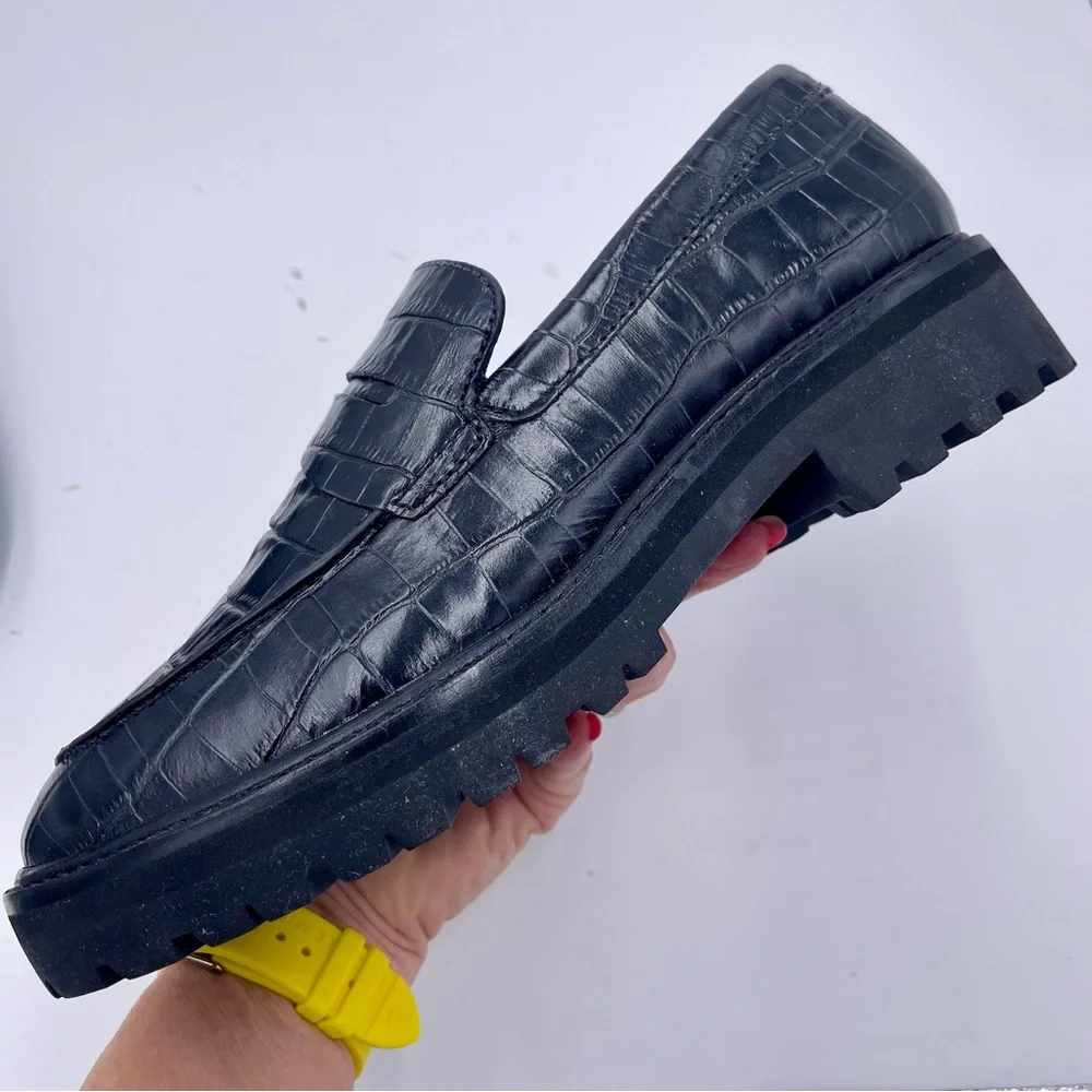 NEW Everlane Black Crocodile Leather Chunky Lug Sole‎ Loafer in Size 8.5